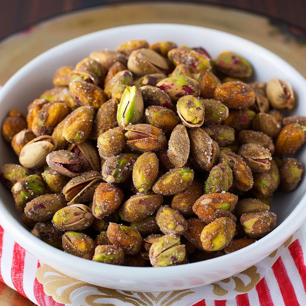 A bowl filled with almonds sitting on a table.