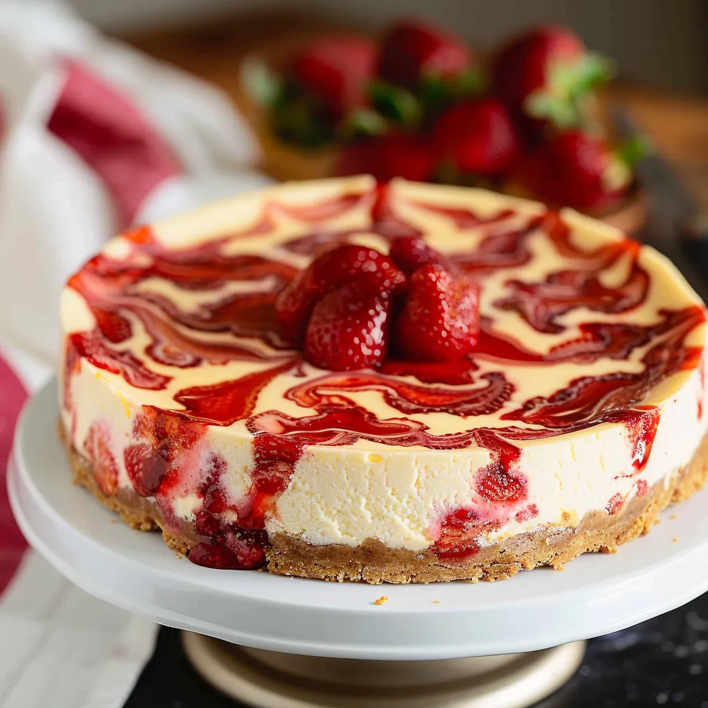 A slice of cheesecake with strawberries on top.