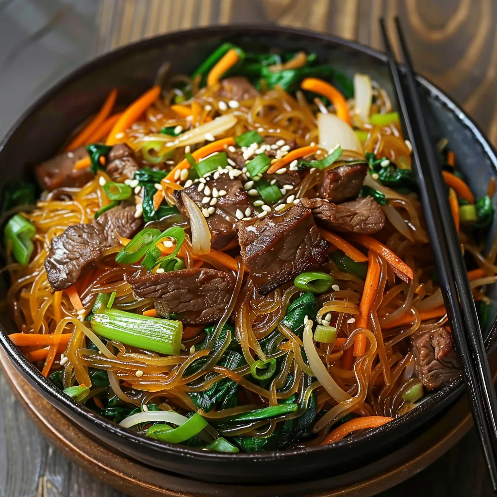 A bowl filled with mixed noodles, veggies and meat pieces.
