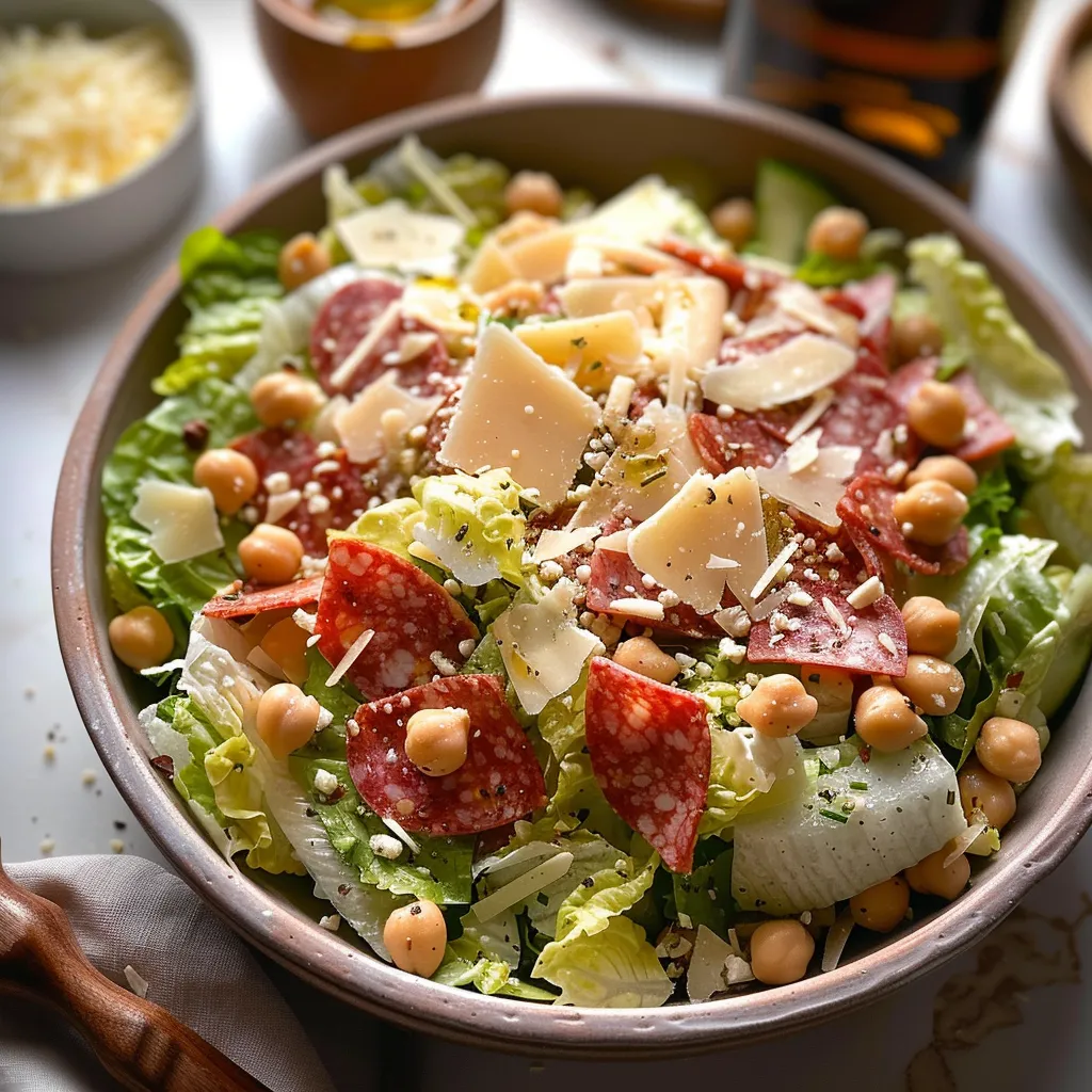 A bowl of greens mixed with meat and cheese.