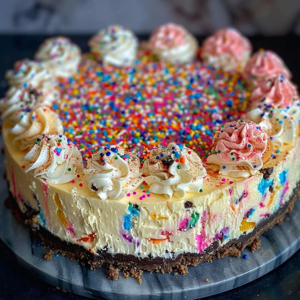 A cake with a lot of sprinkles on top.
