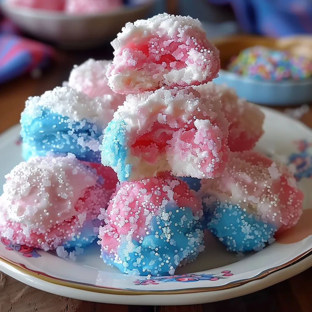 A vibrant assortment of pink, blue, and white frosting-covered cakes on a plate.
