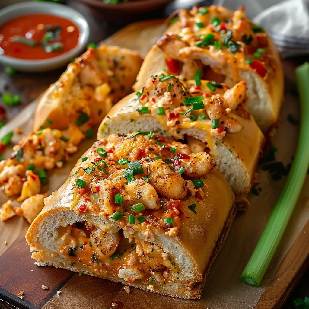A flavorful seafood bread with a side dipping sauce.