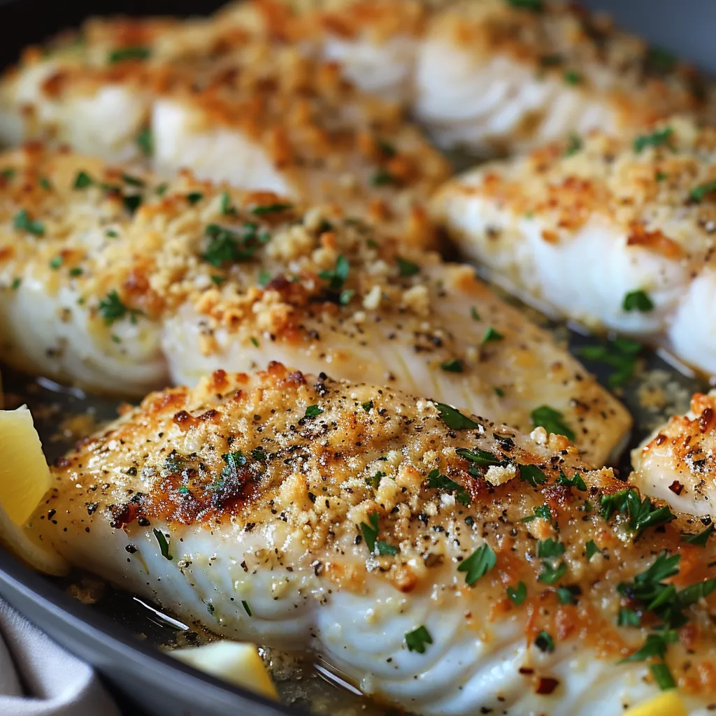 A pan of fish with a crispy coating, ready to be cooked.
