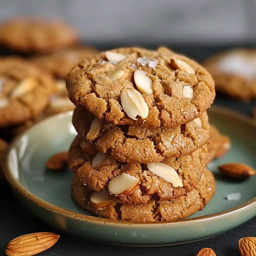 A plate of cookies with almonds on top.