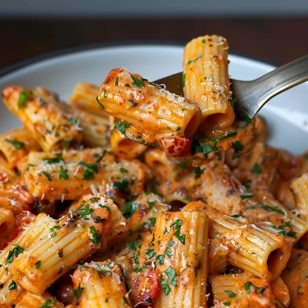 Someone scooping up pasta with a spoon from a bowl.