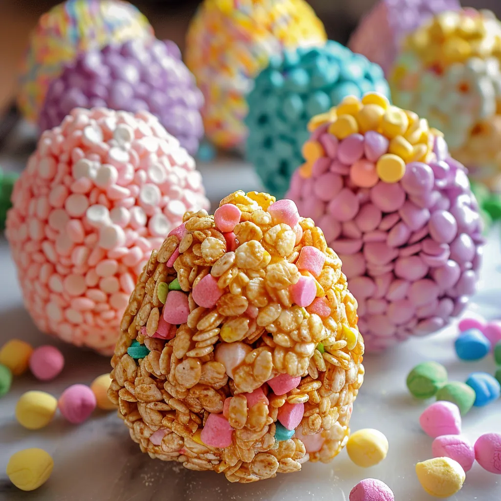Colorful candy eggs gathered on a table.