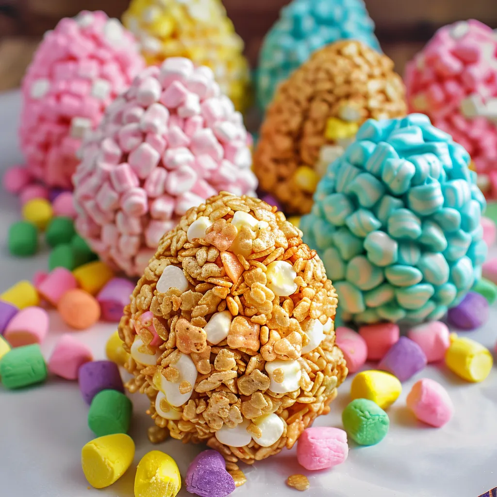 A table with a variety of colorful candy eggs.