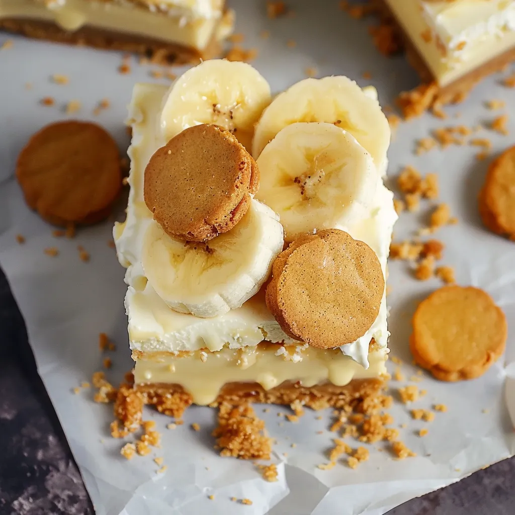 A slice of cake with bananas and cookies on top.