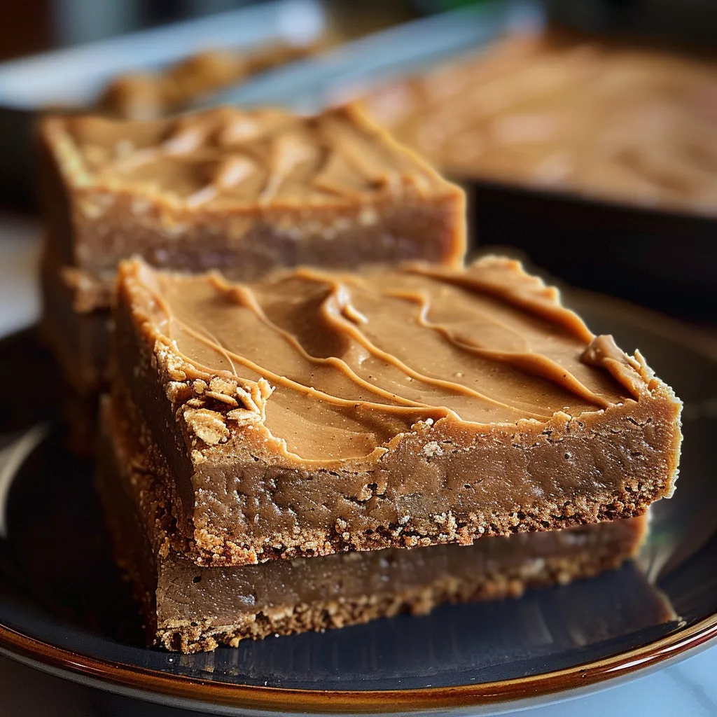 A golden cookie bar with peanut butter flavor.