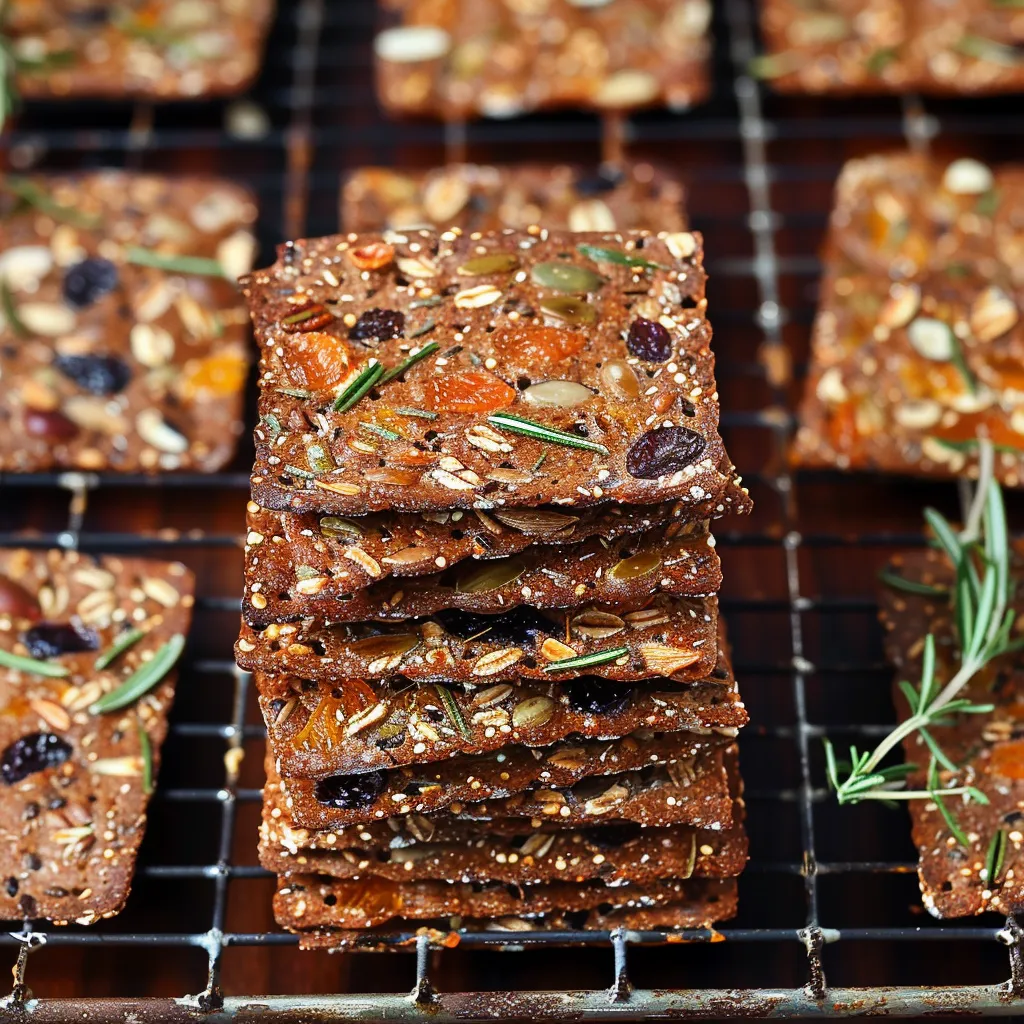 Stacked snacks with nuts and dried fruits.