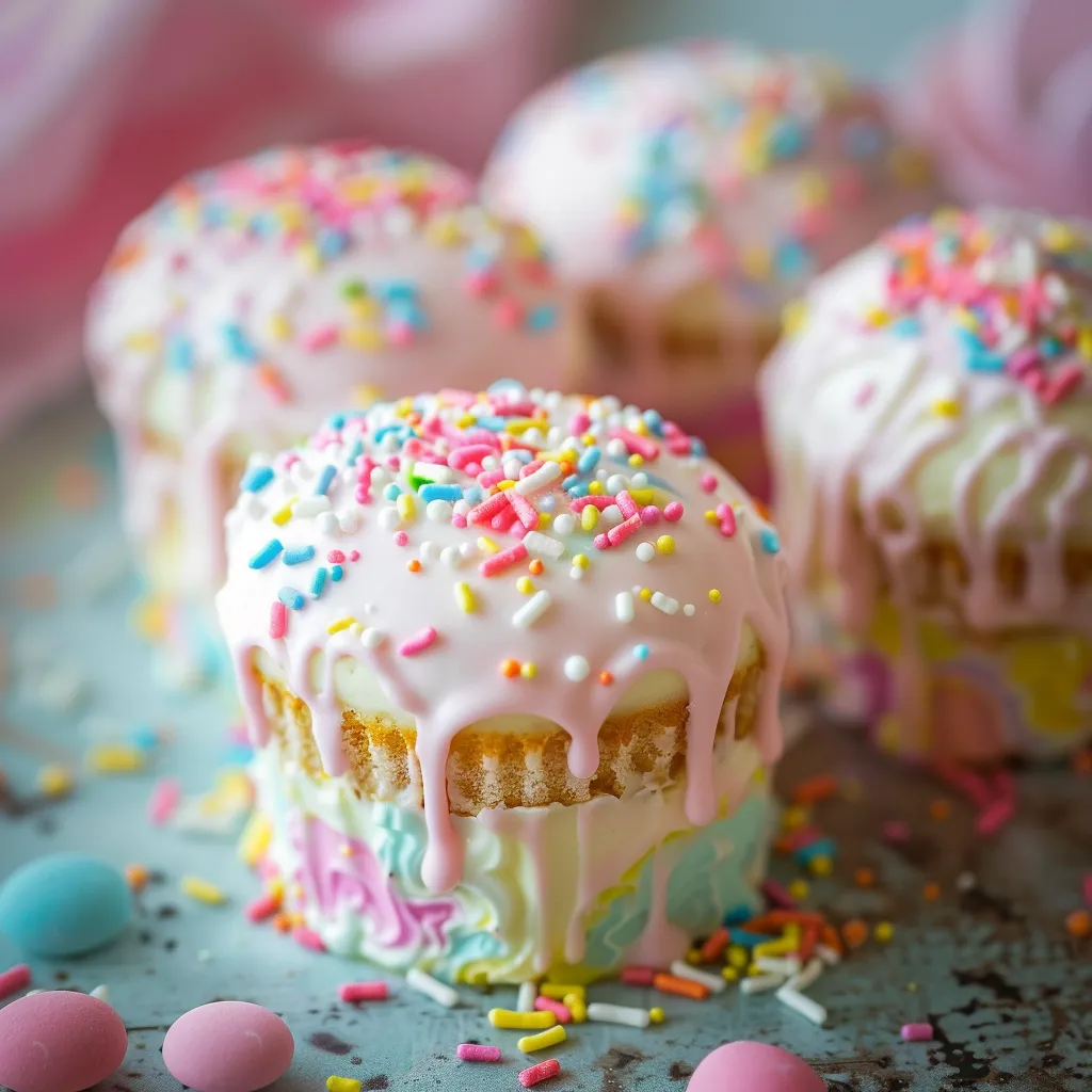 Cupcakes with pink sprinkles and frosting.