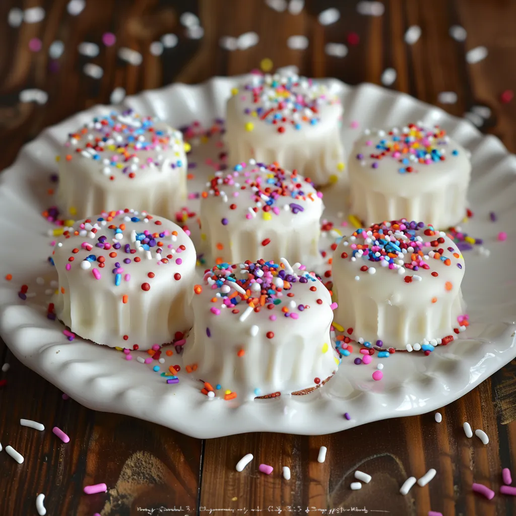 Sprinkle-covered cake pieces on a plate.