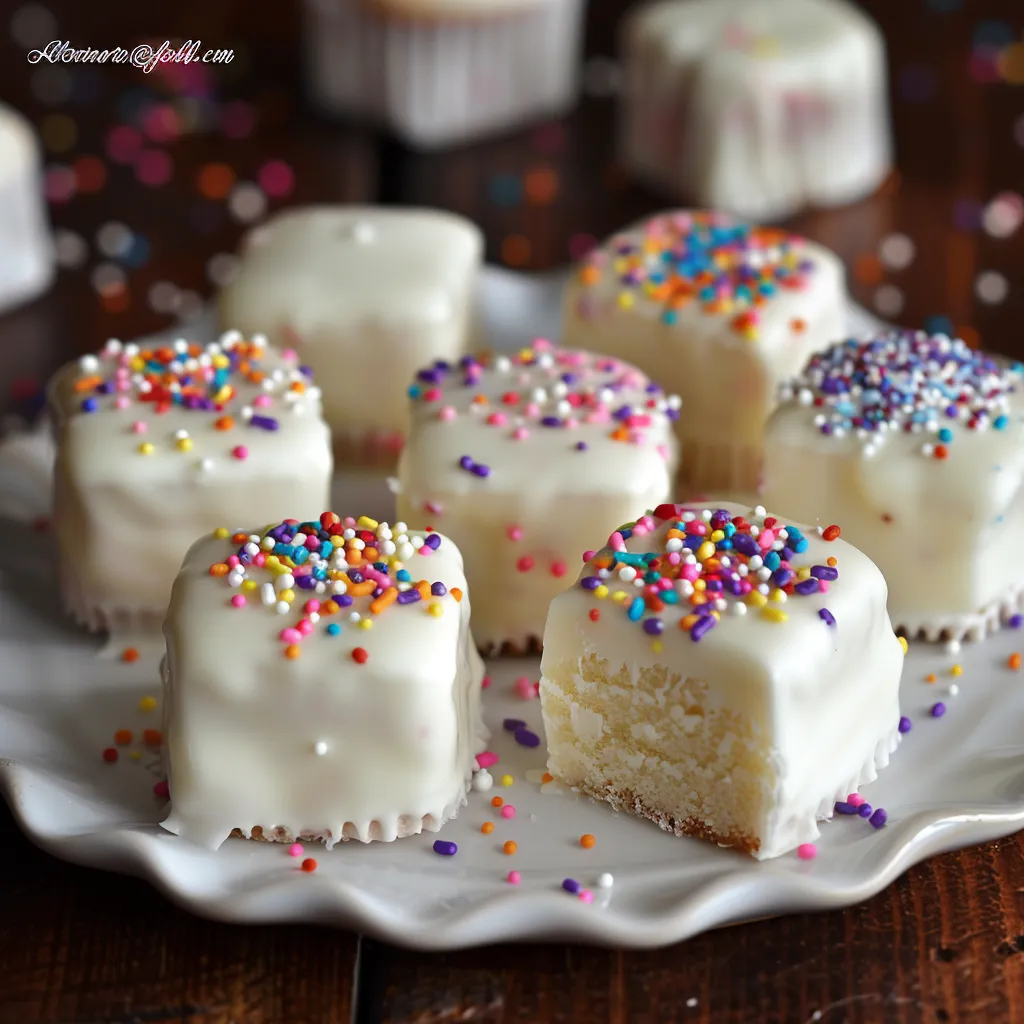 A plate of white cake with sprinkles.