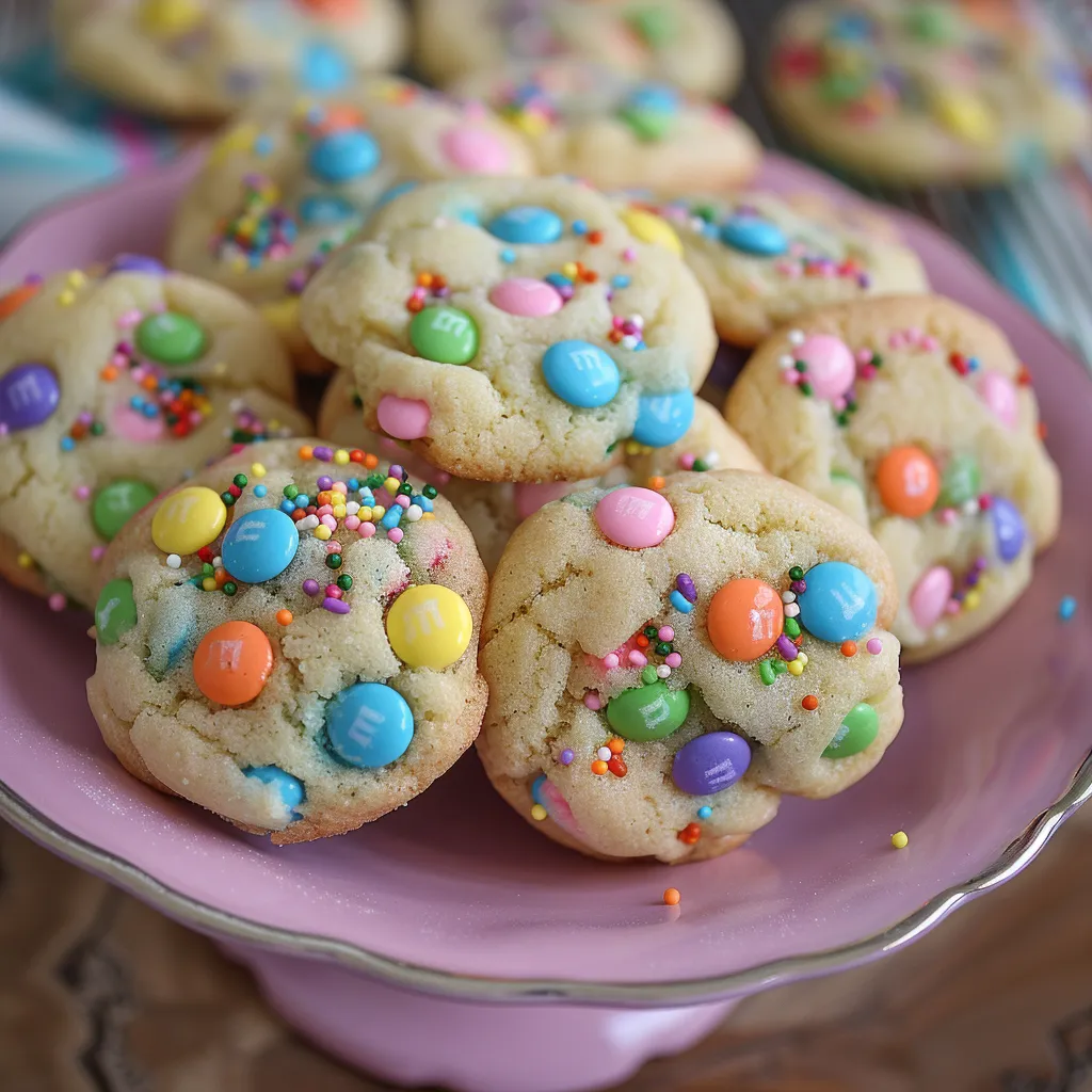 A stack of bright and sweet cookies.