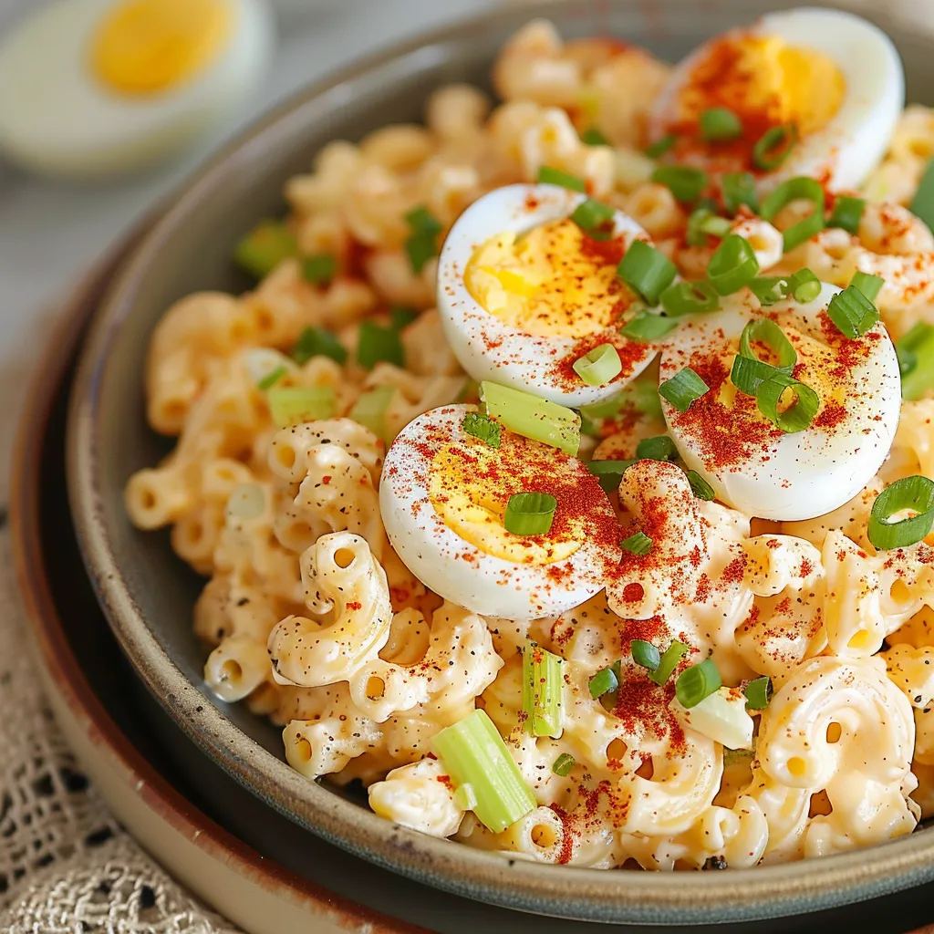 A bowl of macaroni and cheese with eggs on top.