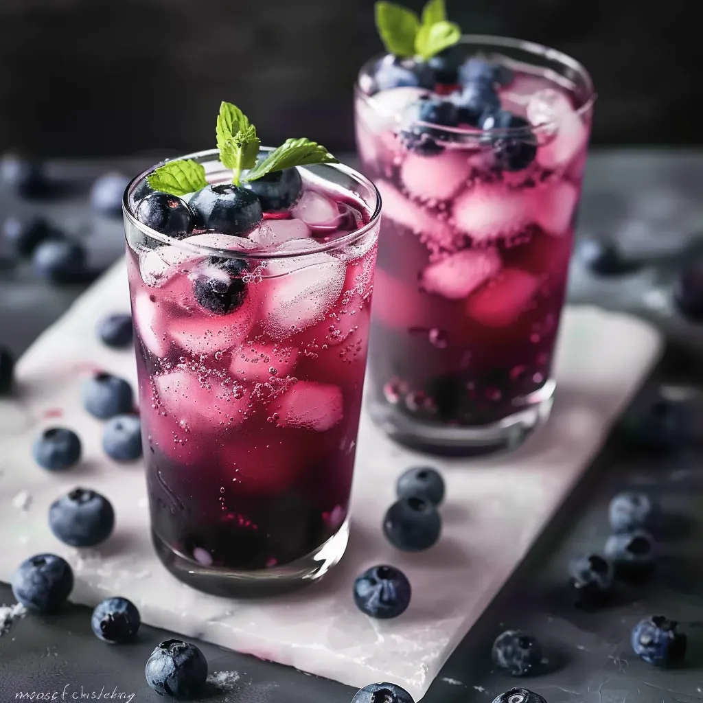 Two glasses of blueberry juice.