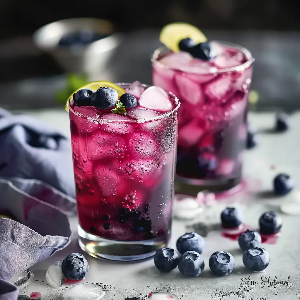 Two glasses of blueberry lemonade.
