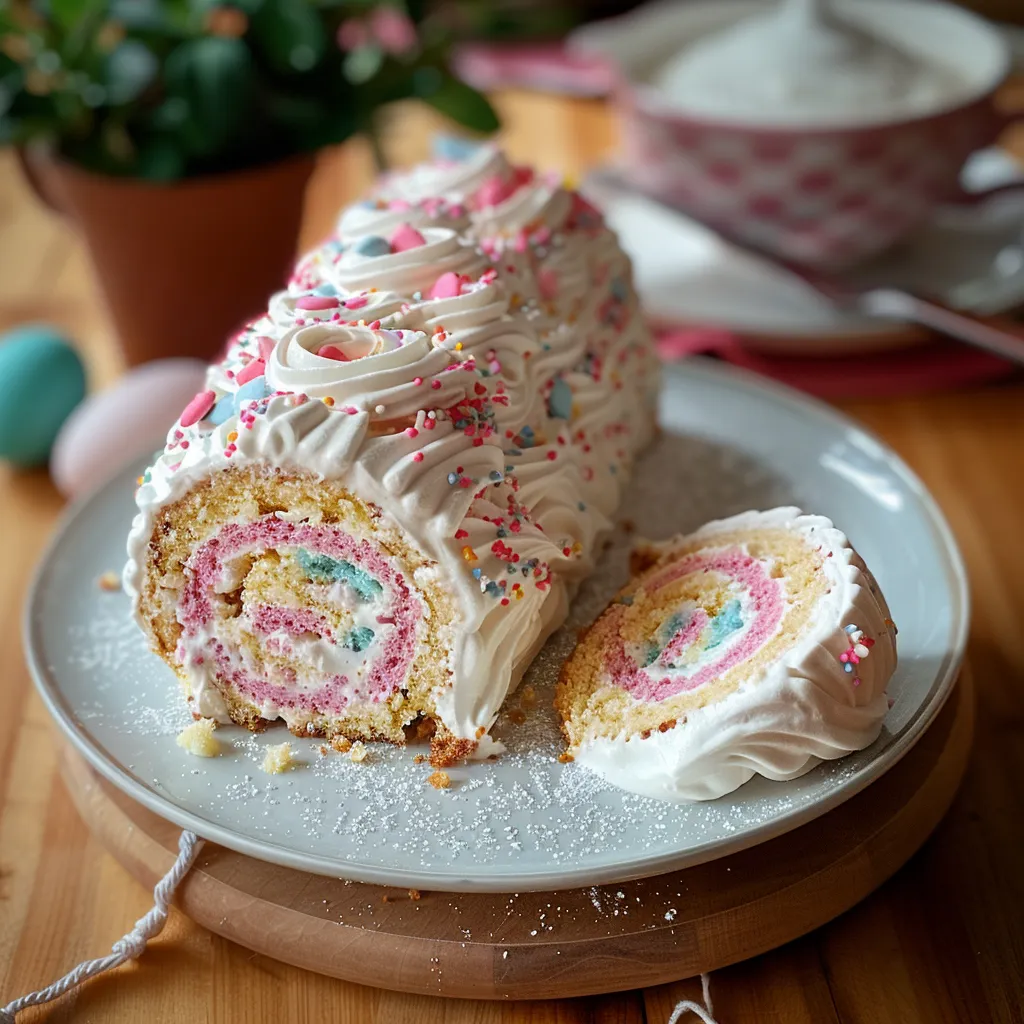 A cake with a swirl on top.