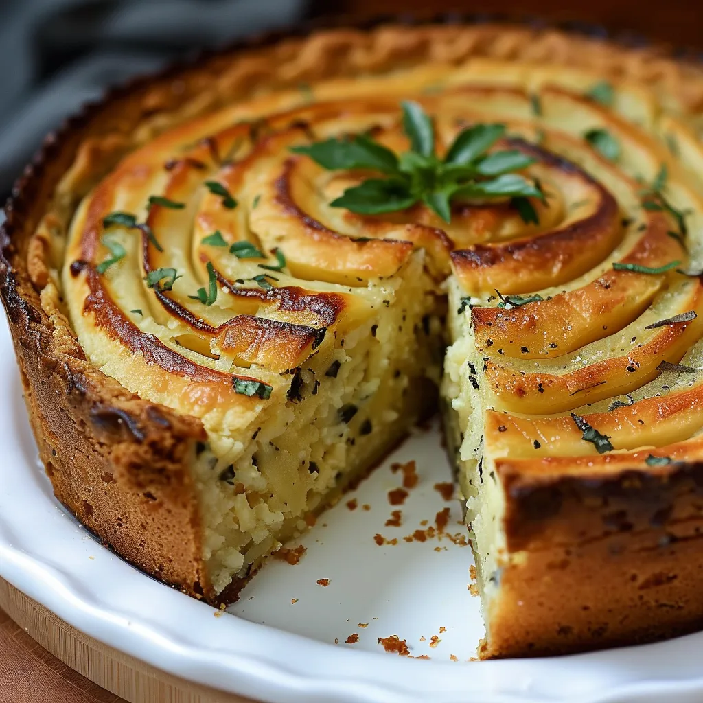 A slice of pie with a green leaf on top.