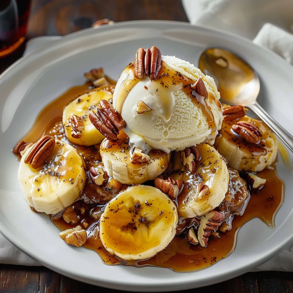 A plate of bananas and ice cream.