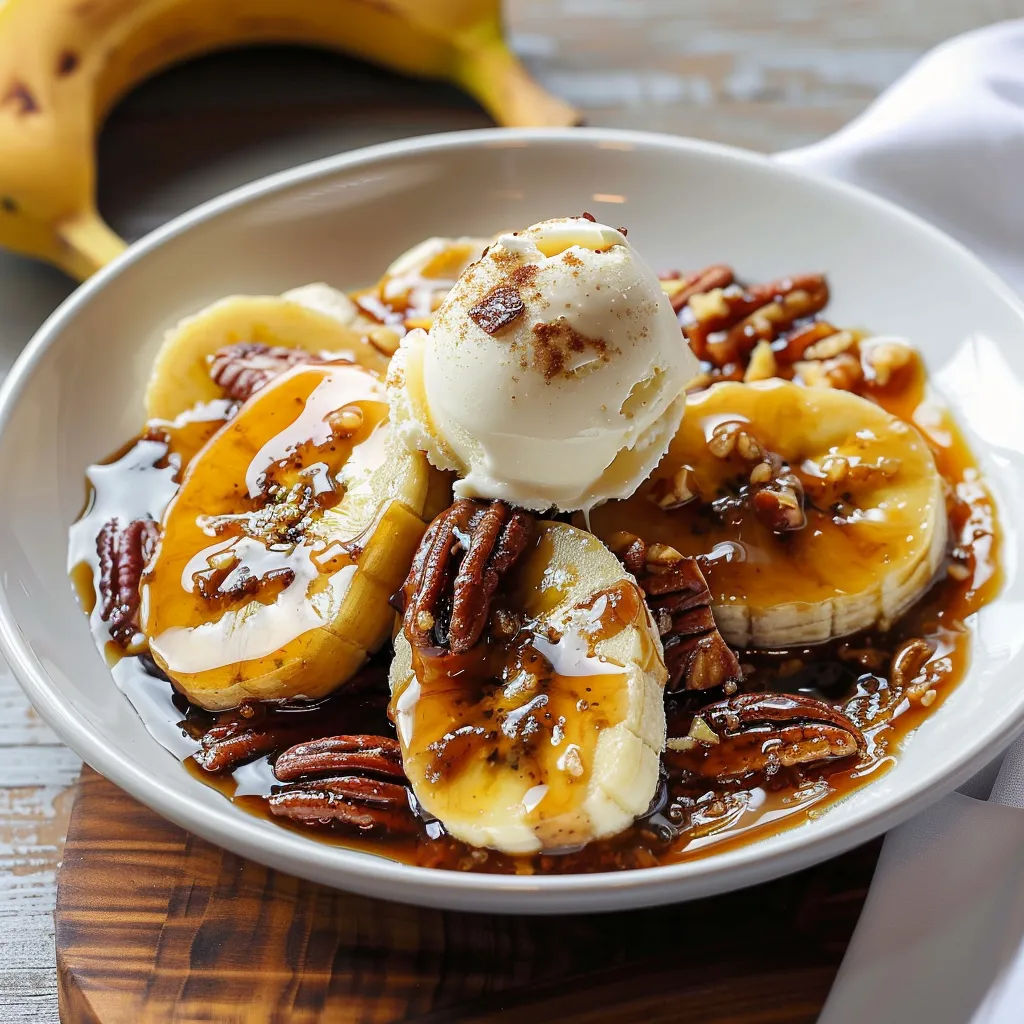 A plate of food with bananas and ice cream.