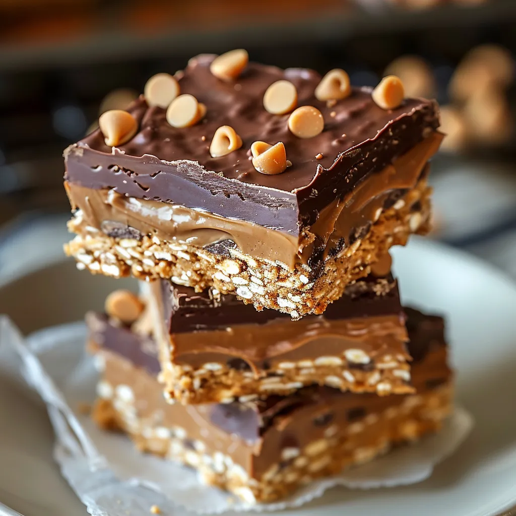 A stack of chocolate bars with nuts on top.