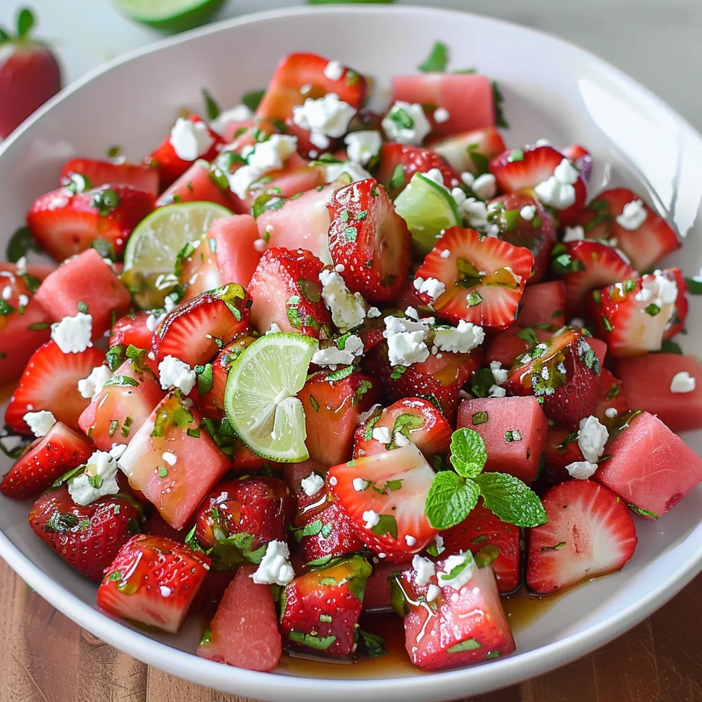 A colorful mix of strawberries, watermelon, and lime.