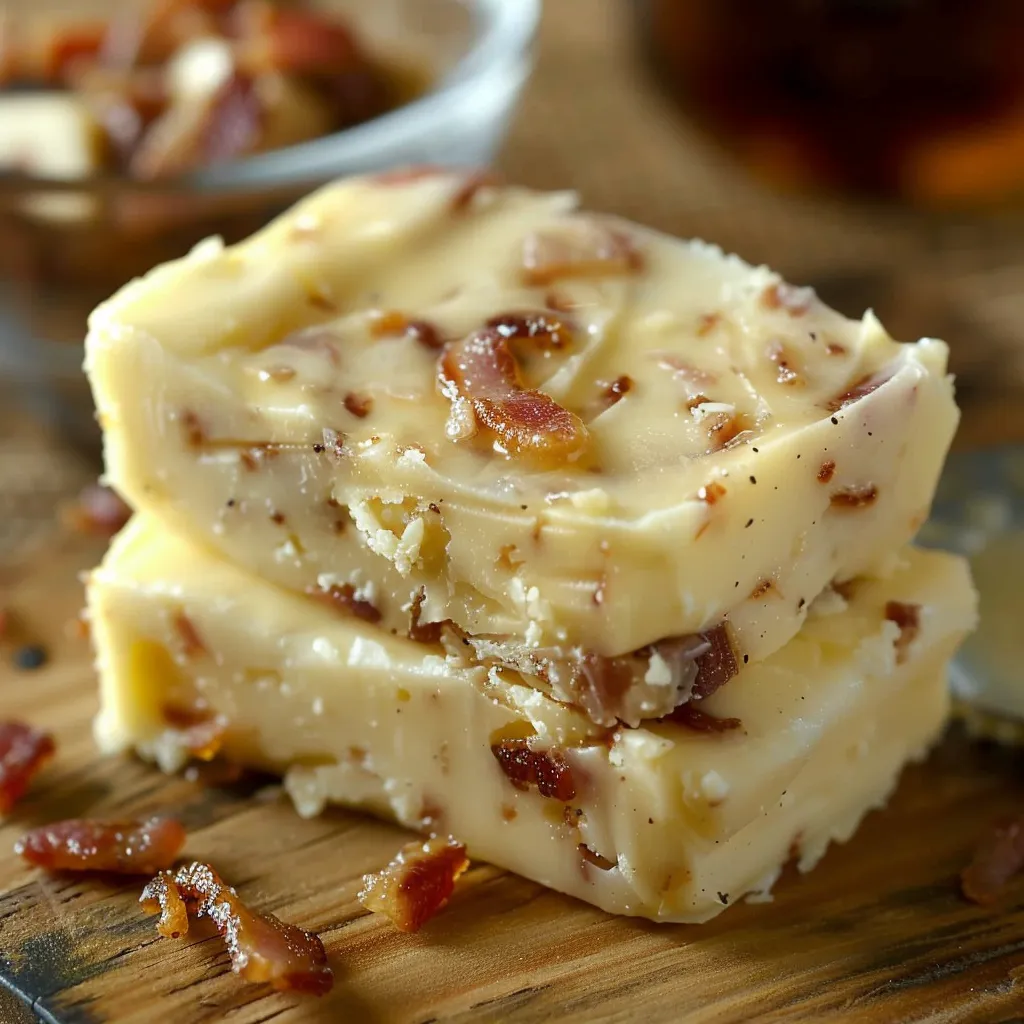 Wooden table with bacon and cheese.