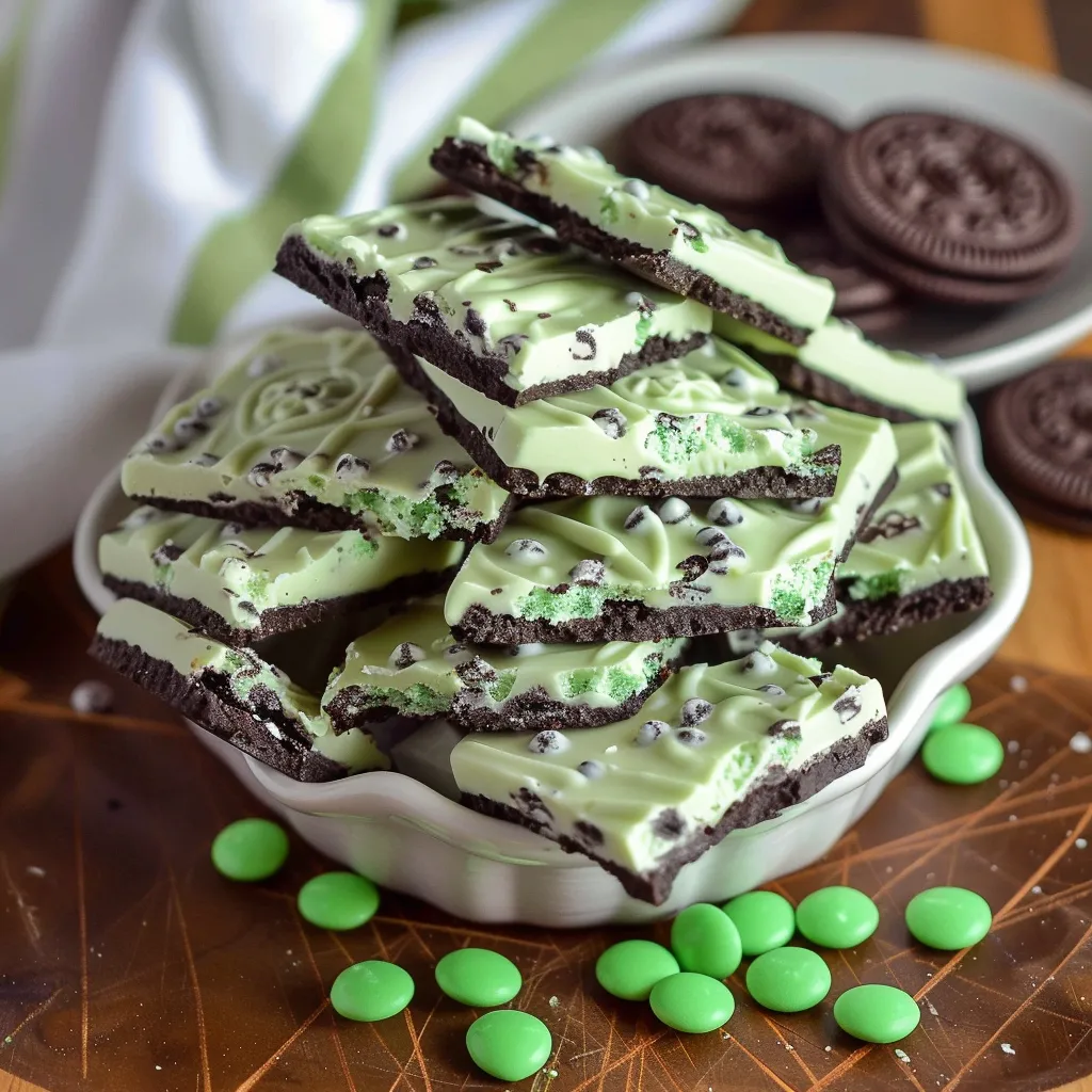 Candy chunks with green highlights in a dish.