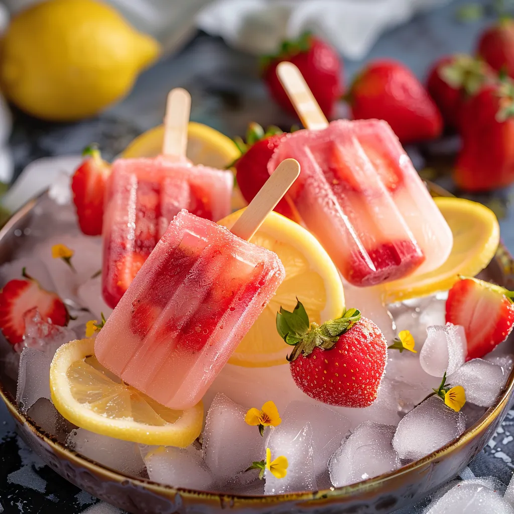 A refreshing mix of strawberries and lemonade in a bowl.