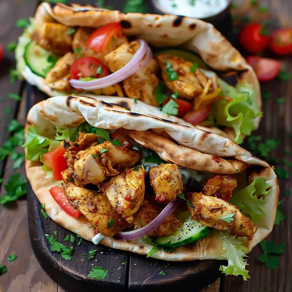 Grilled chicken wraps with fresh toppings.