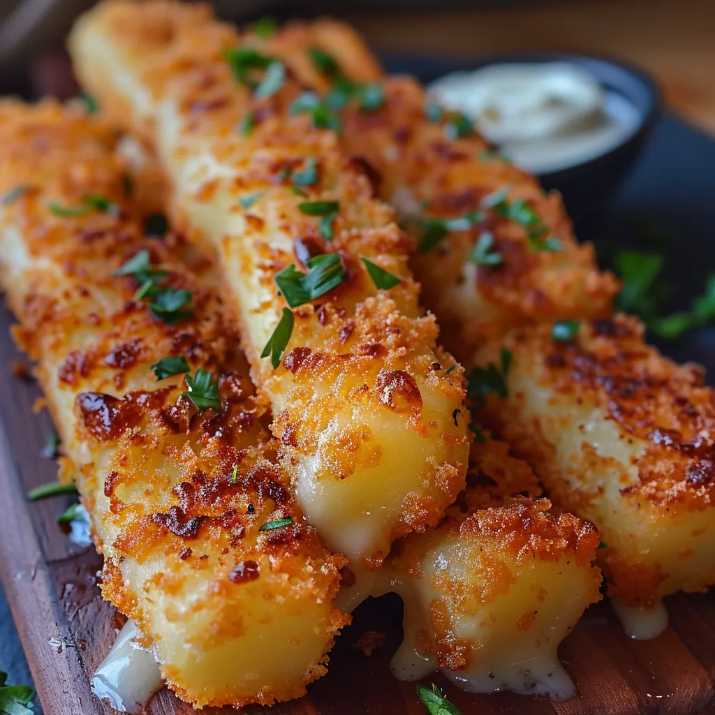 Crispy potato sticks with dipping sauce on the side.