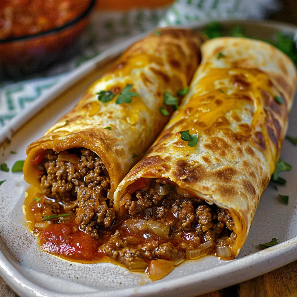 A burrito with crispy edges on a serving plate.