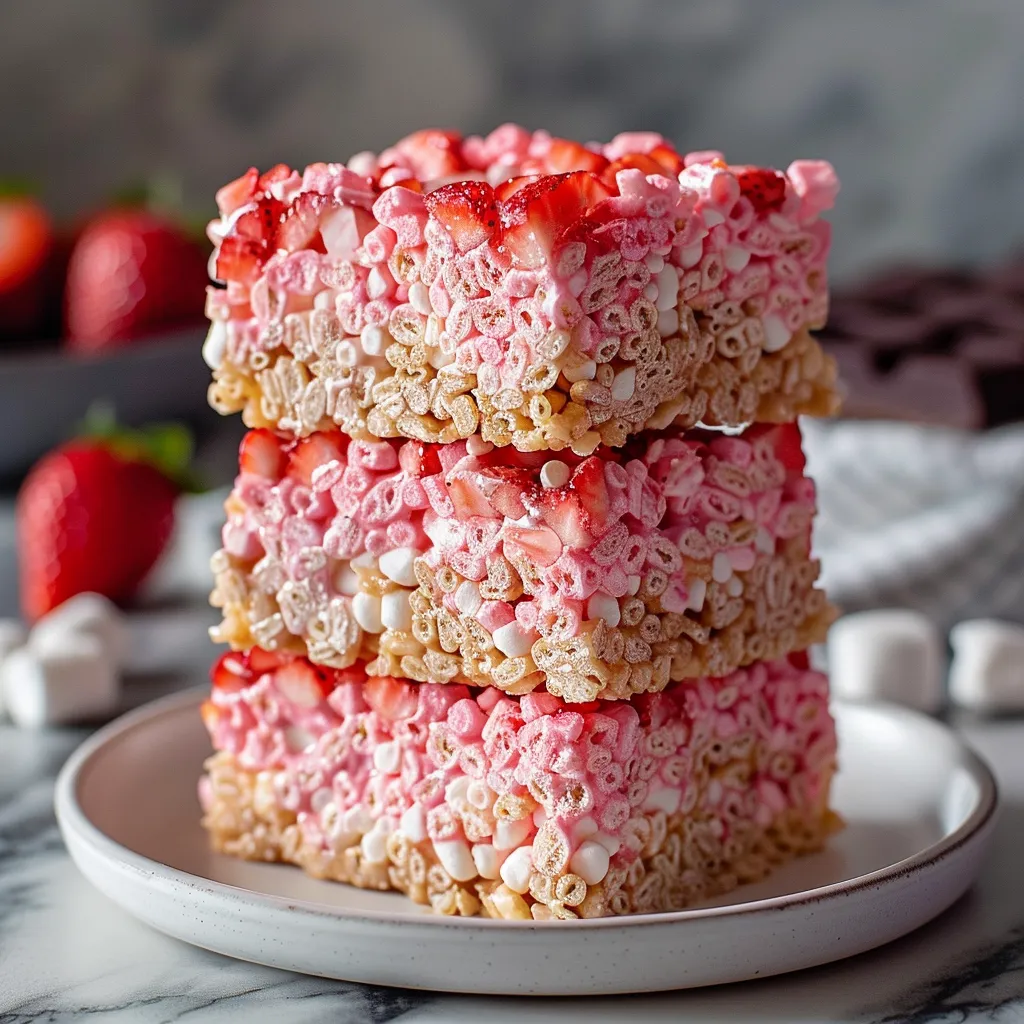 Three stacked strawberry bars with chocolate topping.