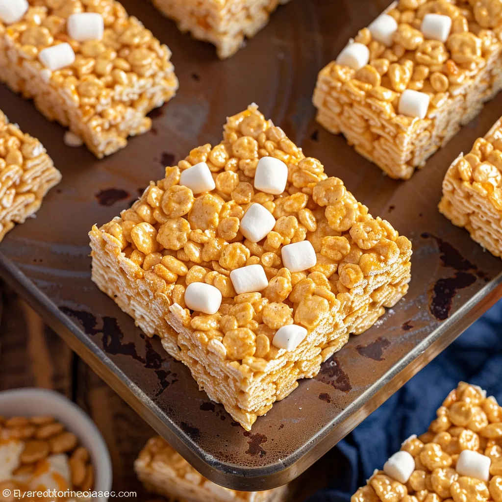 A marshmallow-topped cereal bar square.