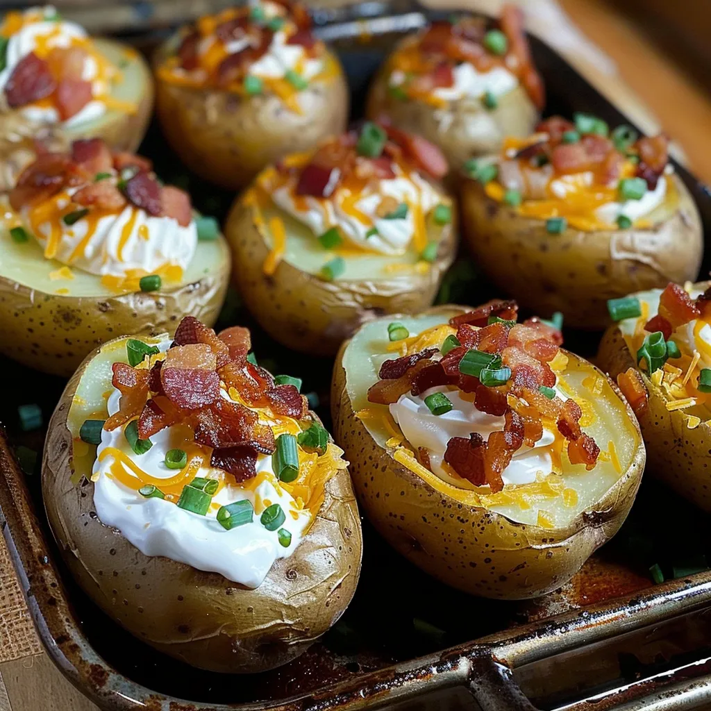 Cheesy bacon-topped potatoes.