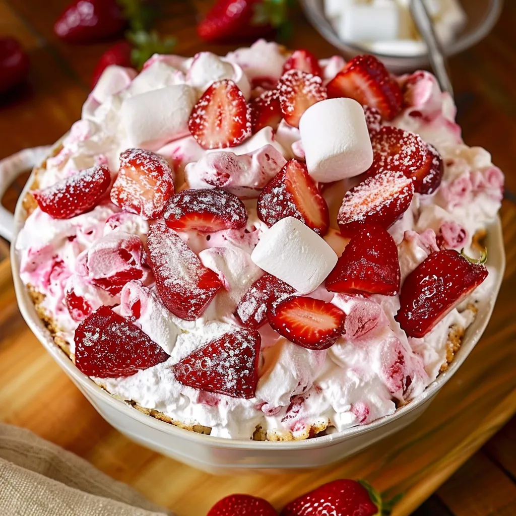 A bowl of whipped cream and strawberries.