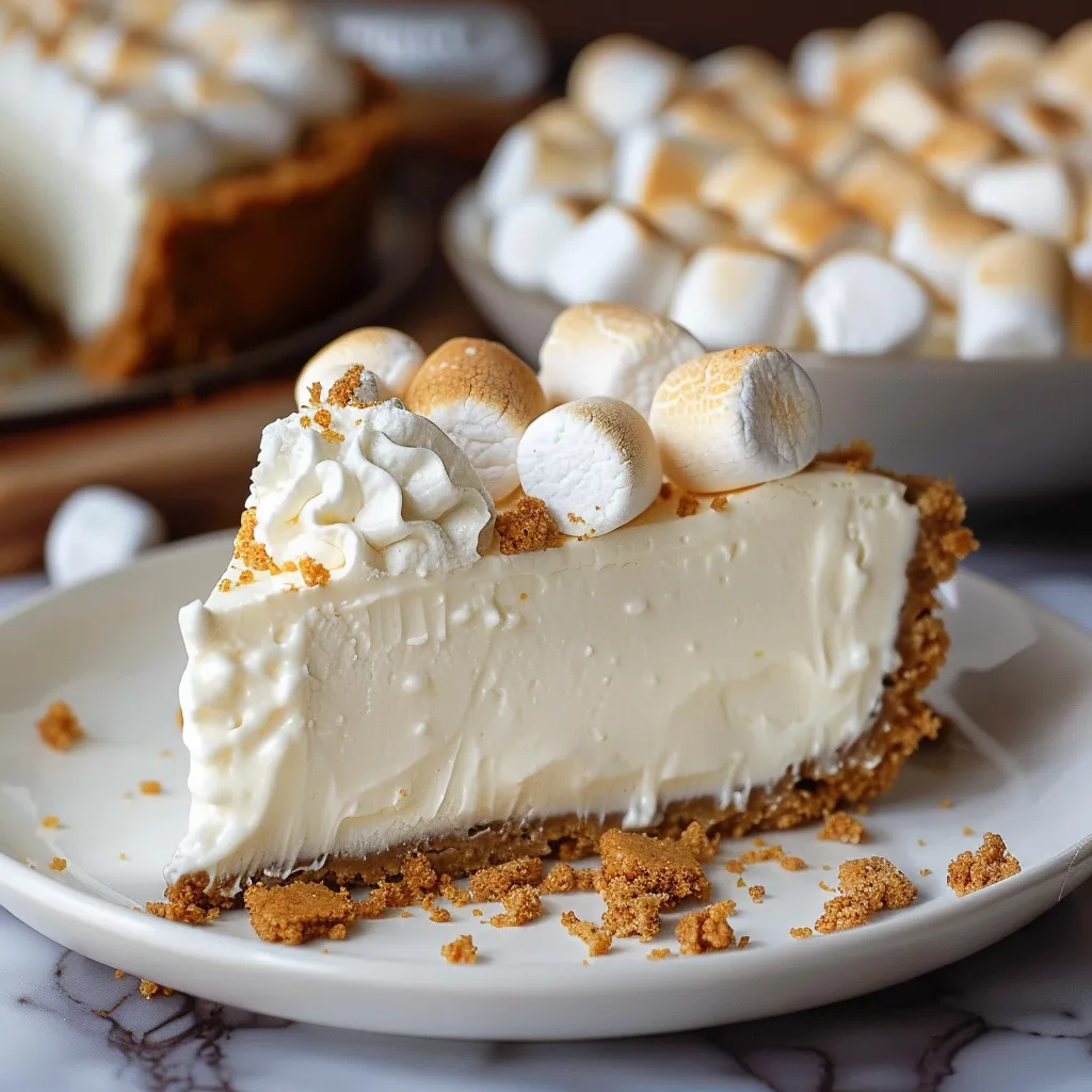 A slice of pie topped with fluffy marshmallows.