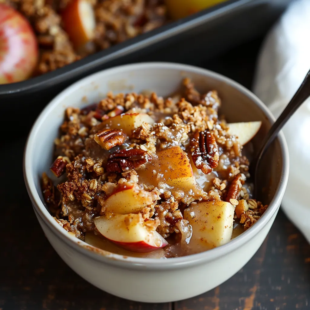 A bowl of oatmeal with apples and nuts.