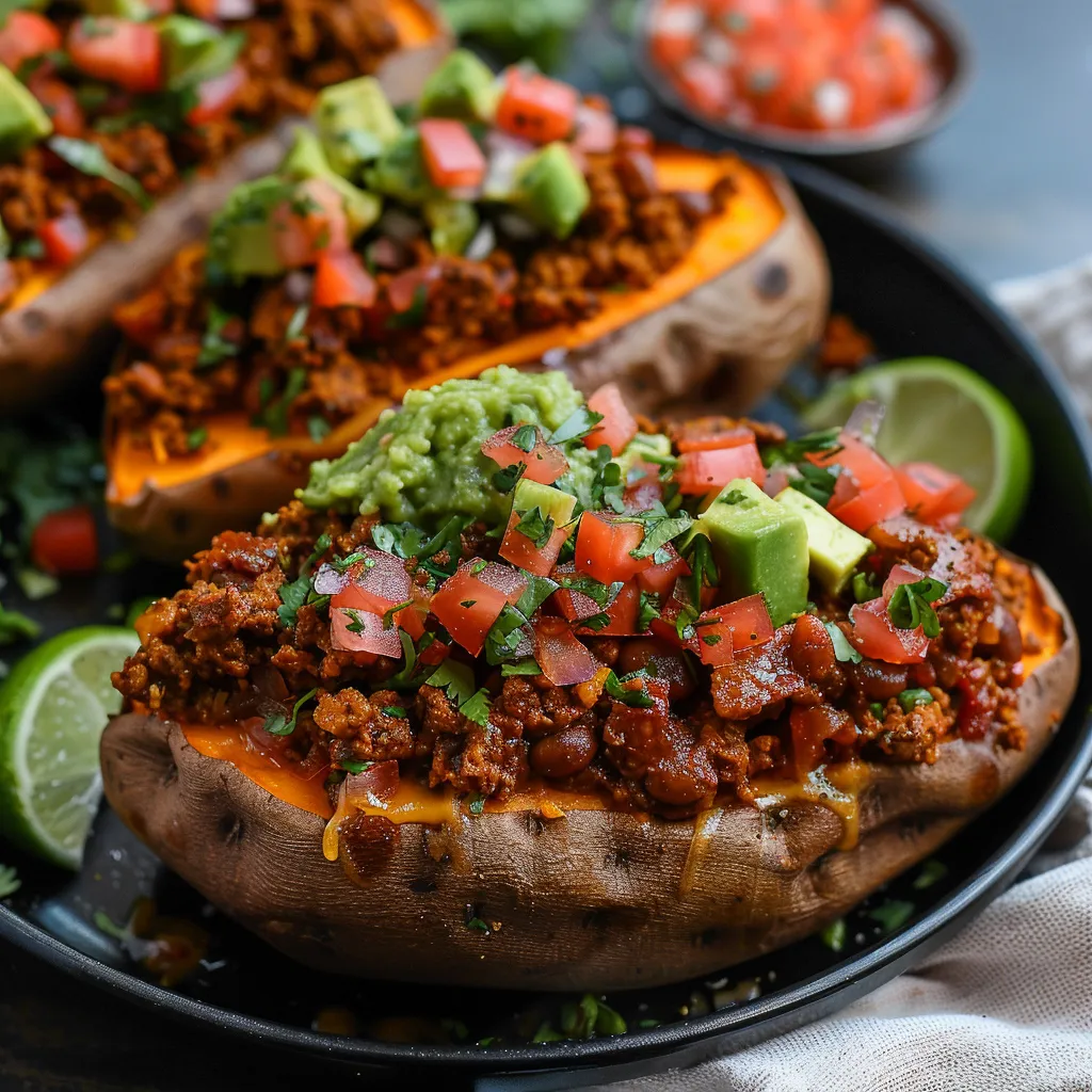 A plate of food with seasoned meat and fresh toppings.