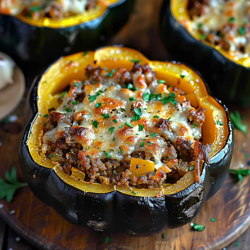 Close-up of a tasty stuffed squash dish.