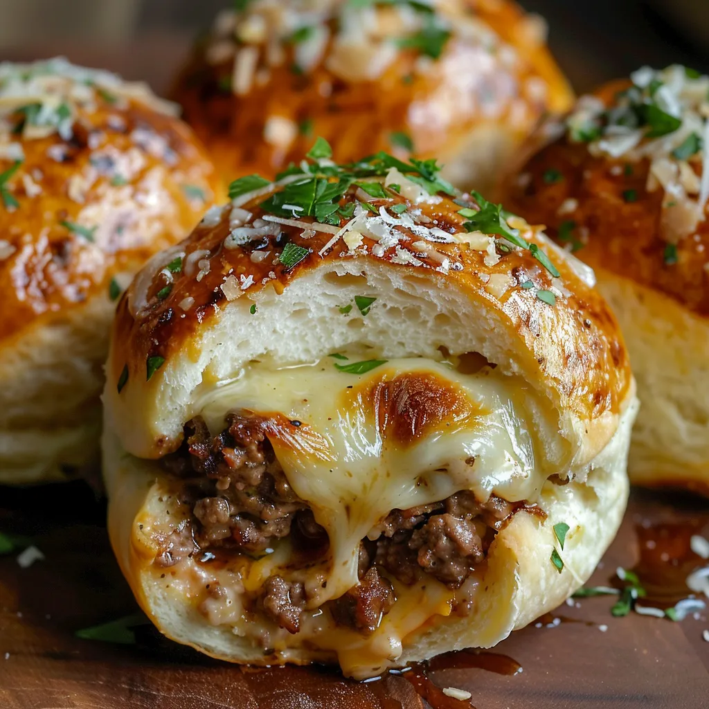 Golden snack bites filled with melted cheese and beef.