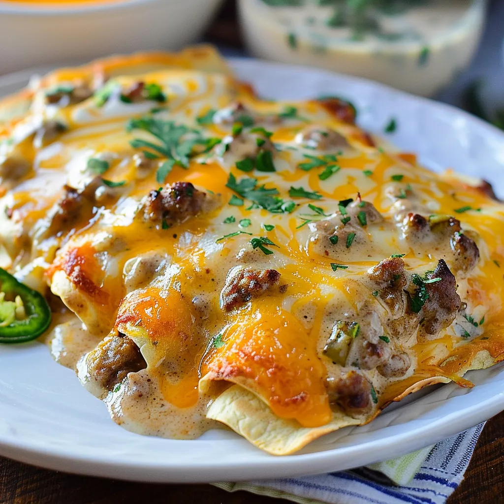 A delicious plate featuring cheesy and savory enchiladas.