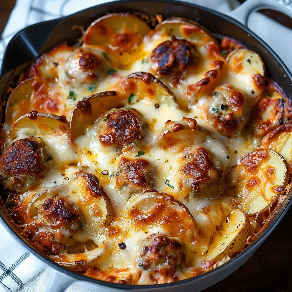 A comforting food casserole with a spoon.
