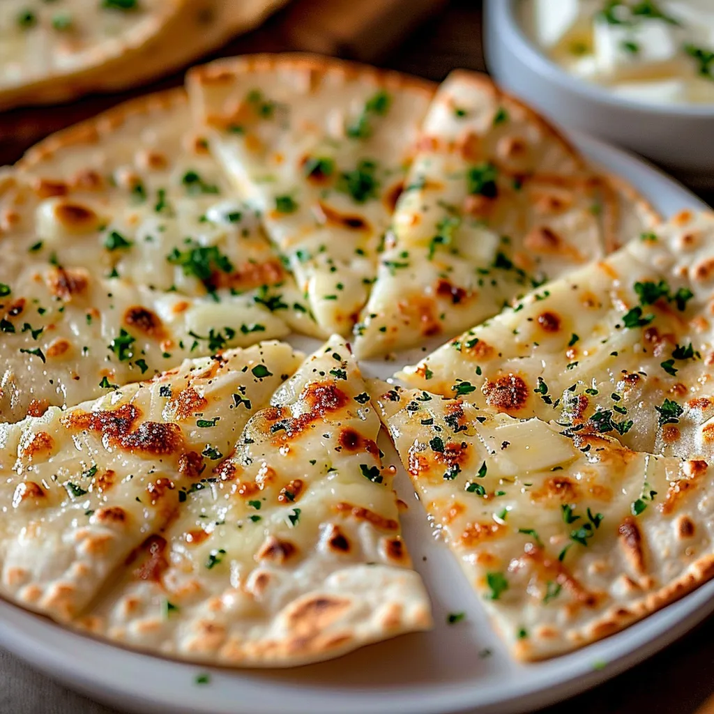 Crunchy slices of tortilla topped with melty cheese and herbs.