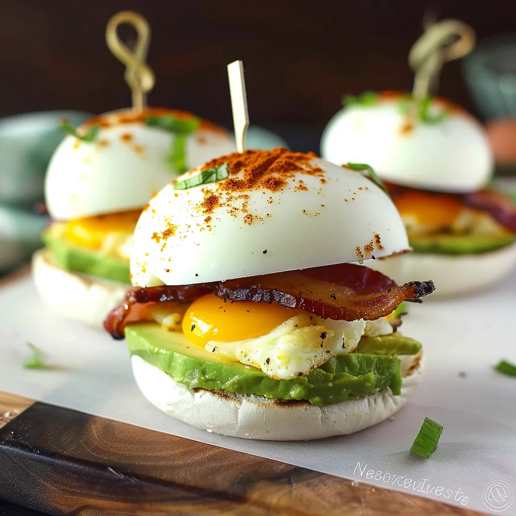 A sandwich filled with eggs, bacon, and avocado.
