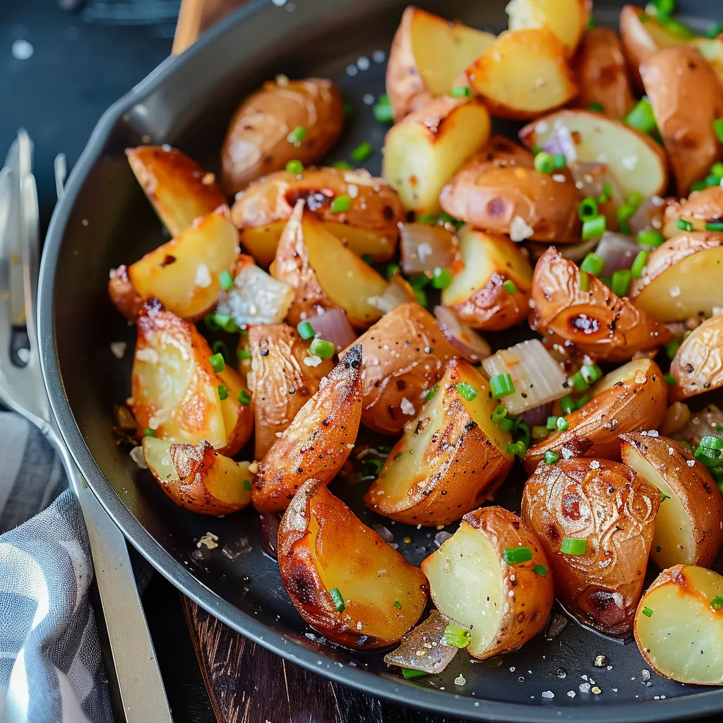 A pan of potatoes with green onions.