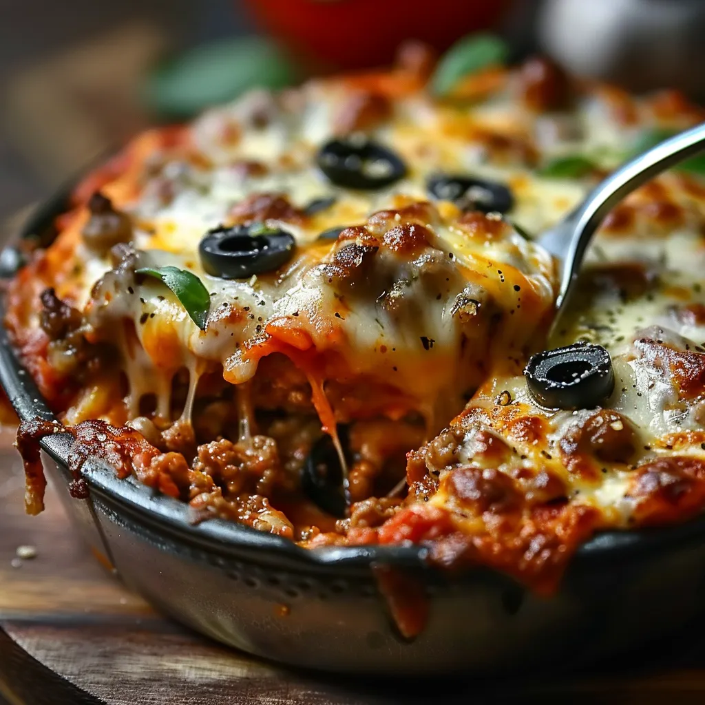 A close up of a delicious pizza with olives and cheese.