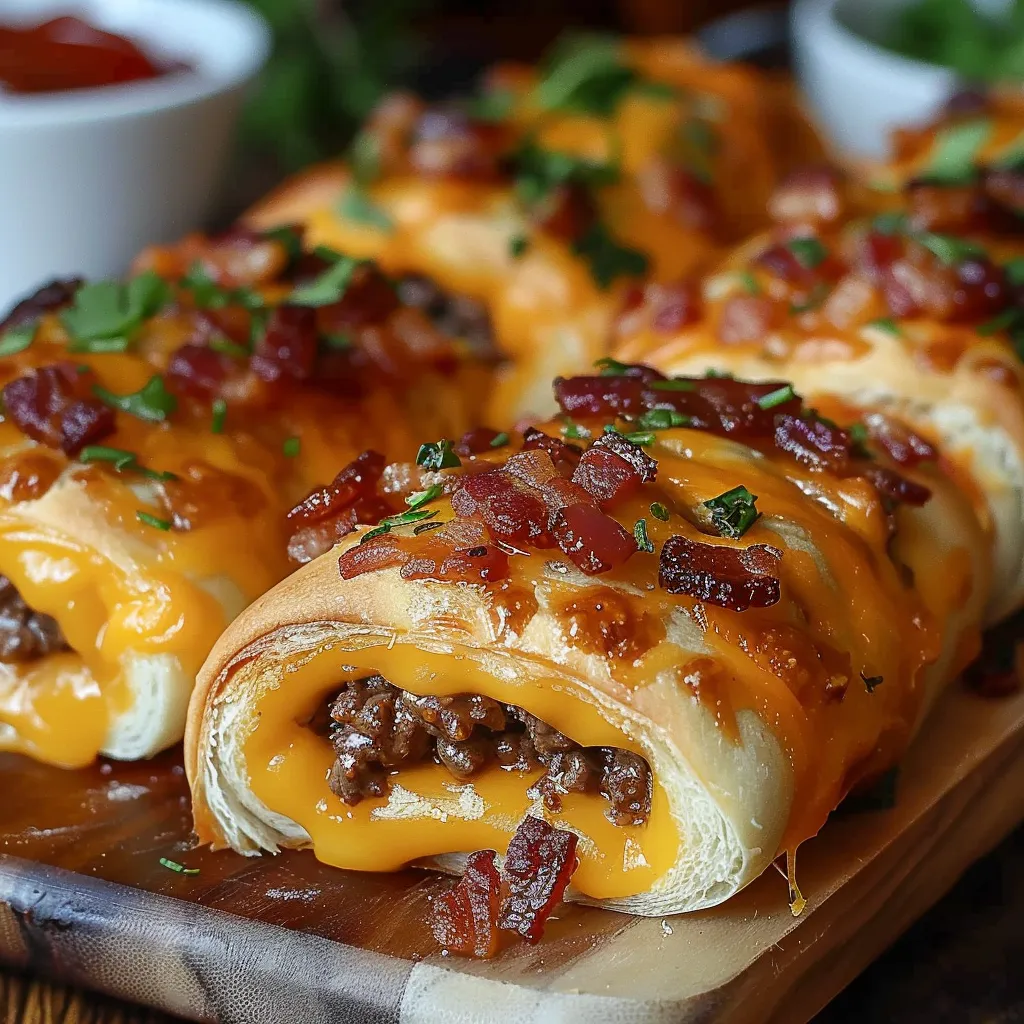A plate showcasing cheesy, bacon-filled rolls.